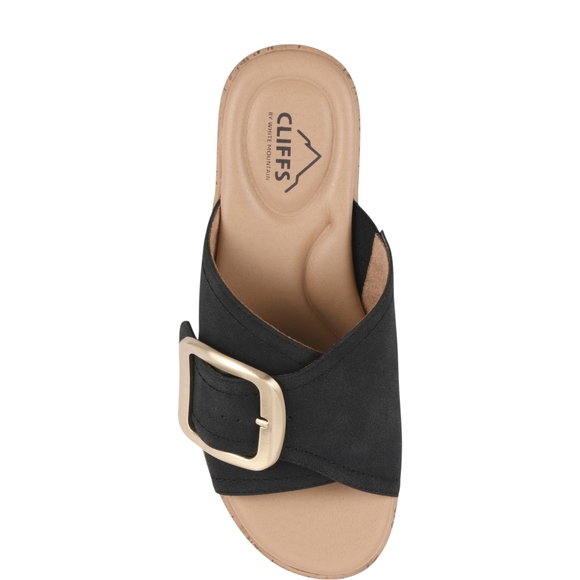 Cliffs by White Mountain Women's Black Nubuck Slide Sandals - Picture 4 of 16